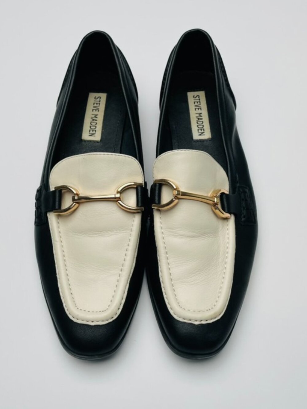 Steve Madden Carrine Black Cream Leather Two Tone Bit Loafers Womens 8.5 M - Picture 1 of 7